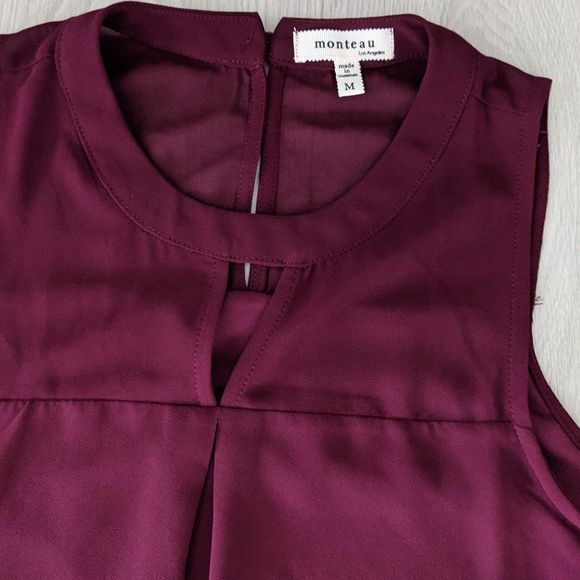 Monteau Burgundy Sleeveless Blouse - Picture 2 of 7